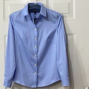 NWT Banana Republic No-Iron Fitted Sz 0 (XS) Womens Blouse Up Blue Long Sleeve